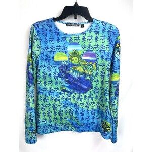 Sno Skins Women MEDIUM Base Layer Top Shirt Long Sleeves Thumbholes Green Blue